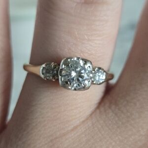 Antique 14kt Yellow White Two Tone Gold Diamond Engagement Wedding Ring